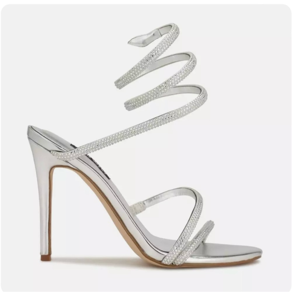 Nine West Silver Spiral Strap Heels